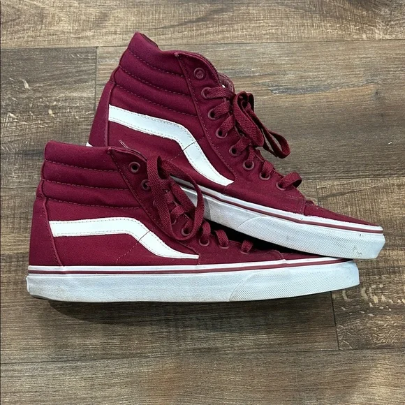 Vans Maroon High-Top Sneakers with White Stripe - Picture 1 of 6
